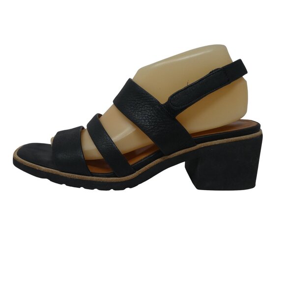 L'Amour Des Pieds Quennell Black Leather Open Square Toe Block Heel Sandals - Picture 4 of 13